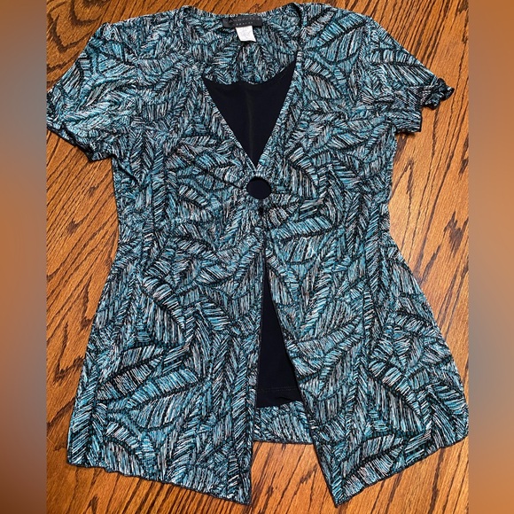 Connected Apparel Blouse Shoulder Pads Vintage 90s Black Turquoise Women’s 8 - Picture 1 of 9